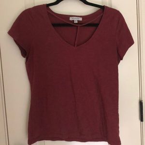 burgundy v neck tee shirt with cute detailing